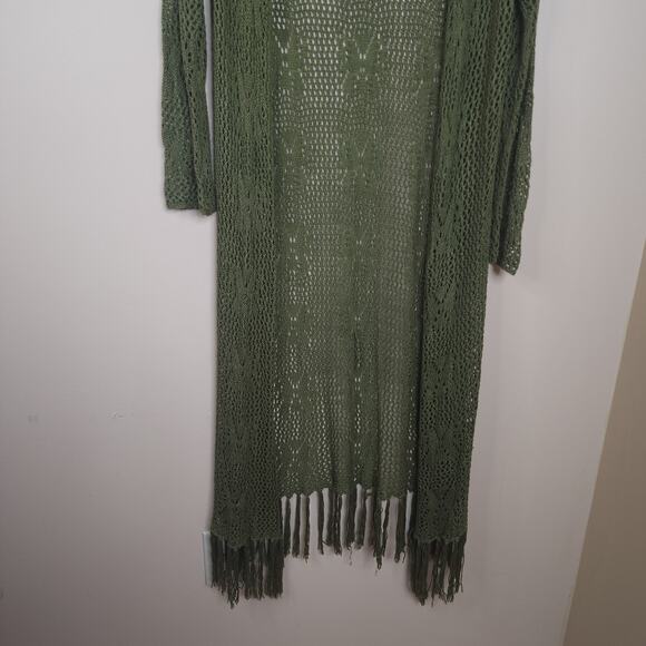 Vivid Importers Crochet Open Front Long Length Cardigan in Green Size 2X - Picture 2 of 8